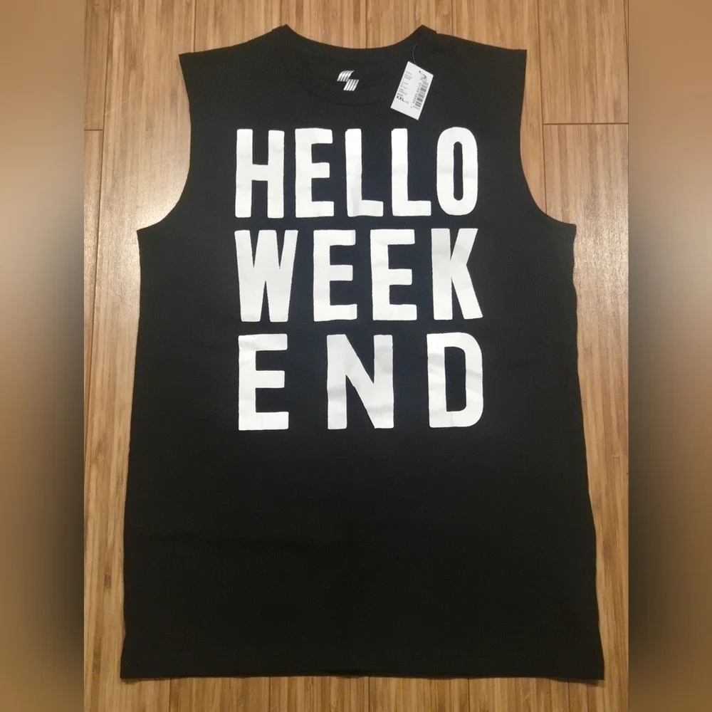 NWT The Children's Place Sport Black Sleeveless 'Hello Weekend' Top